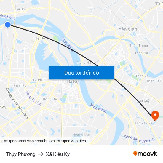 Thụy Phương to Xã Kiêu Kỵ map