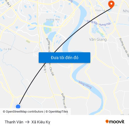 Thanh Văn to Xã Kiêu Kỵ map