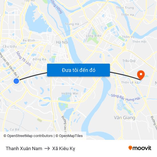 Thanh Xuân Nam to Xã Kiêu Kỵ map