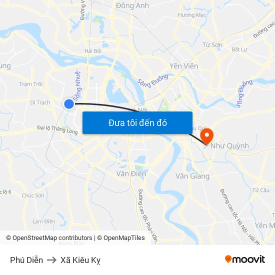 Phú Diễn to Xã Kiêu Kỵ map