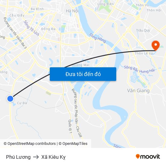 Phú Lương to Xã Kiêu Kỵ map