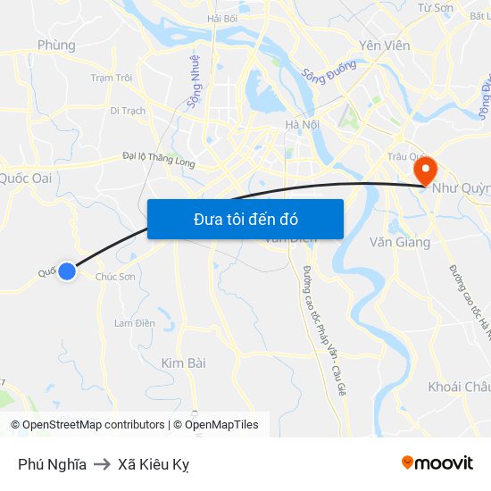 Phú Nghĩa to Xã Kiêu Kỵ map