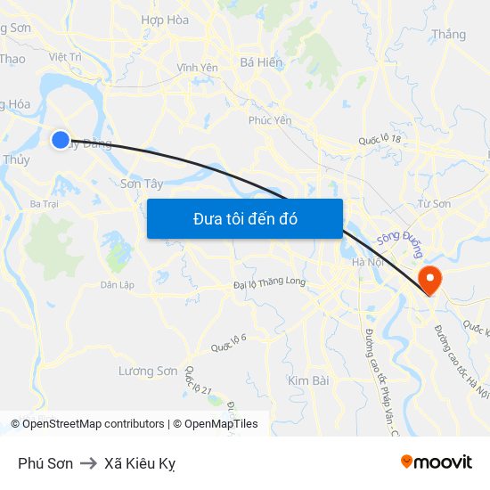 Phú Sơn to Xã Kiêu Kỵ map