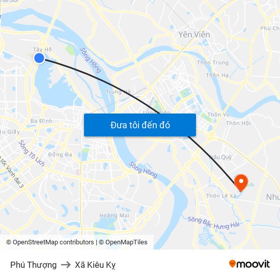 Phú Thượng to Xã Kiêu Kỵ map