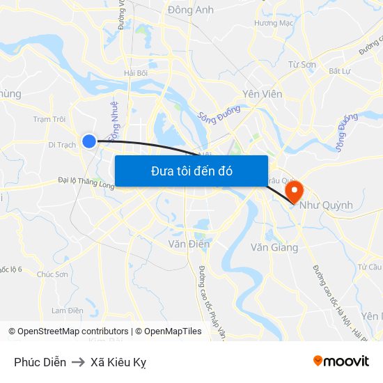 Phúc Diễn to Xã Kiêu Kỵ map