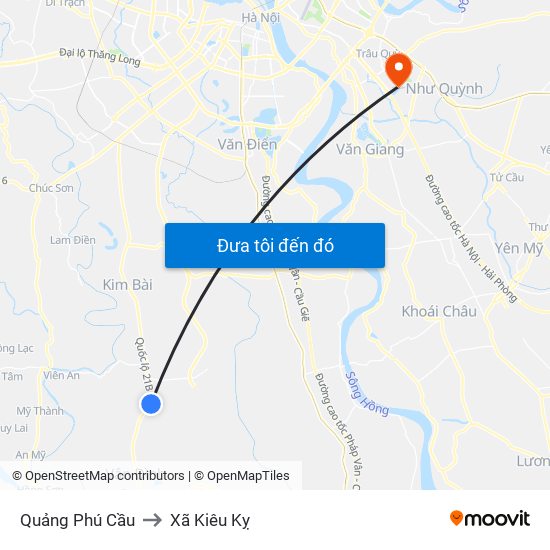 Quảng Phú Cầu to Xã Kiêu Kỵ map