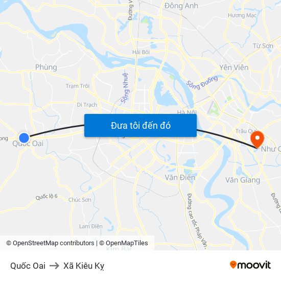 Quốc Oai to Xã Kiêu Kỵ map