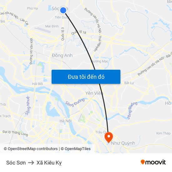 Sóc Sơn to Xã Kiêu Kỵ map