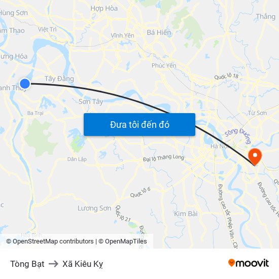 Tòng Bạt to Xã Kiêu Kỵ map