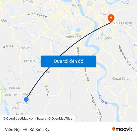 Viên Nội to Xã Kiêu Kỵ map