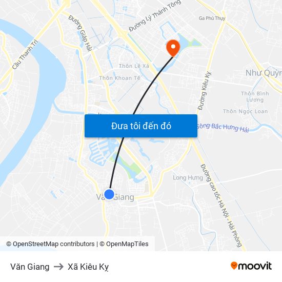 Văn Giang to Xã Kiêu Kỵ map