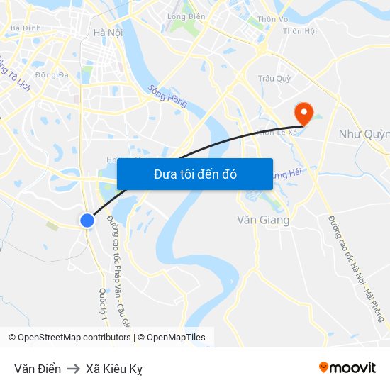 Văn Điển to Xã Kiêu Kỵ map