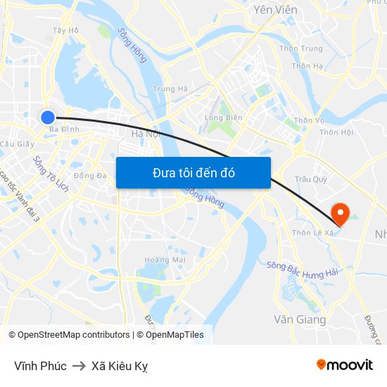 Vĩnh Phúc to Xã Kiêu Kỵ map