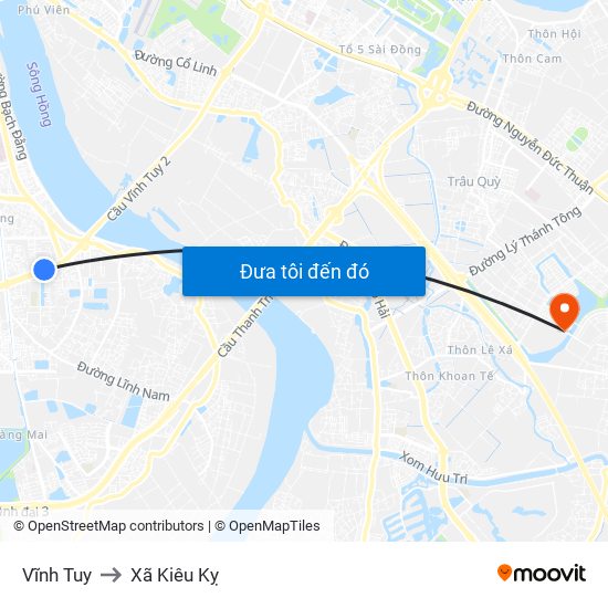 Vĩnh Tuy to Xã Kiêu Kỵ map