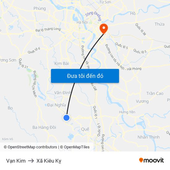 Vạn Kim to Xã Kiêu Kỵ map