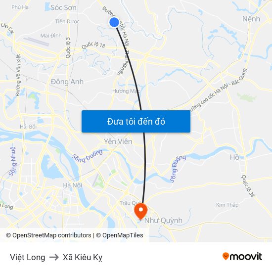 Việt Long to Xã Kiêu Kỵ map