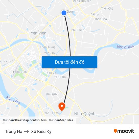 Trang Hạ to Xã Kiêu Kỵ map