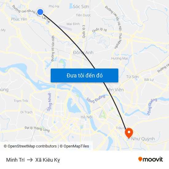 Minh Trí to Xã Kiêu Kỵ map
