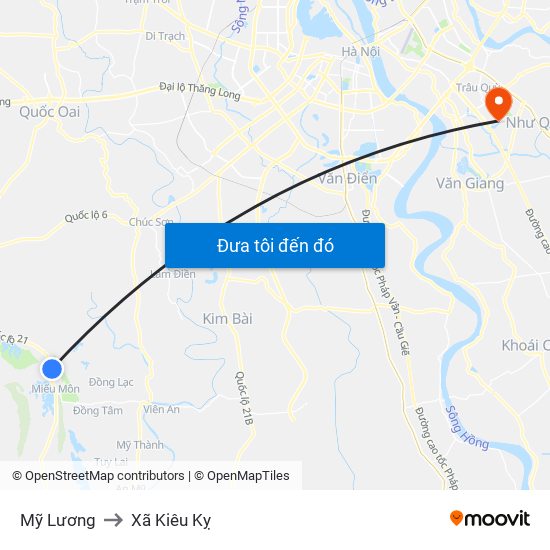 Mỹ Lương to Xã Kiêu Kỵ map