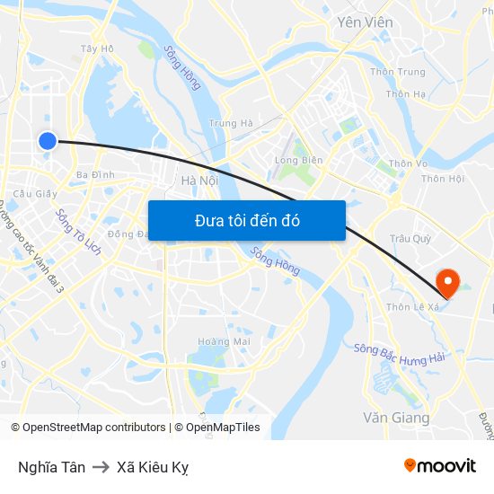 Nghĩa Tân to Xã Kiêu Kỵ map