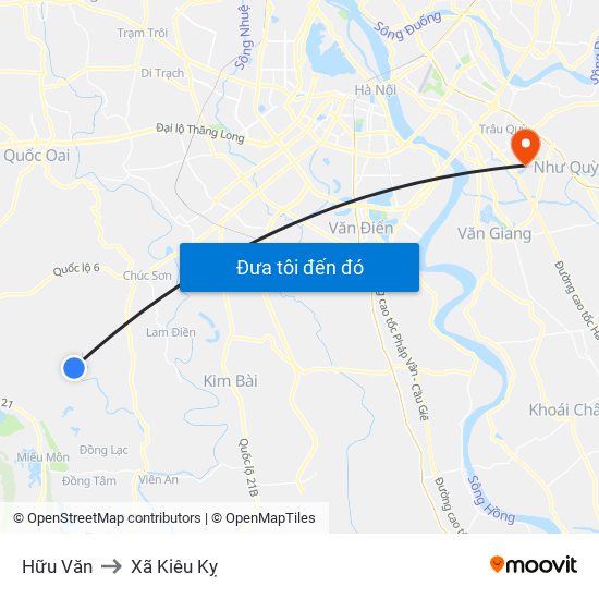 Hữu Văn to Xã Kiêu Kỵ map