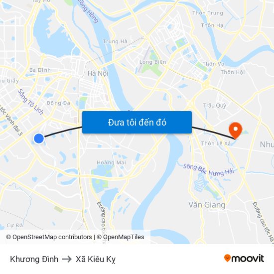 Khương Đình to Xã Kiêu Kỵ map