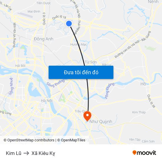 Kim Lũ to Xã Kiêu Kỵ map