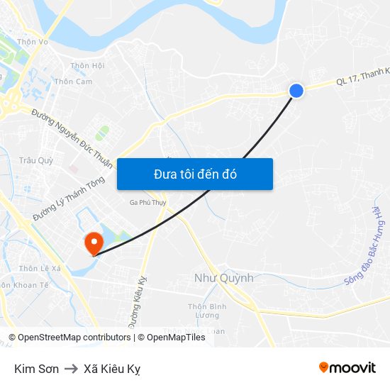 Kim Sơn to Xã Kiêu Kỵ map