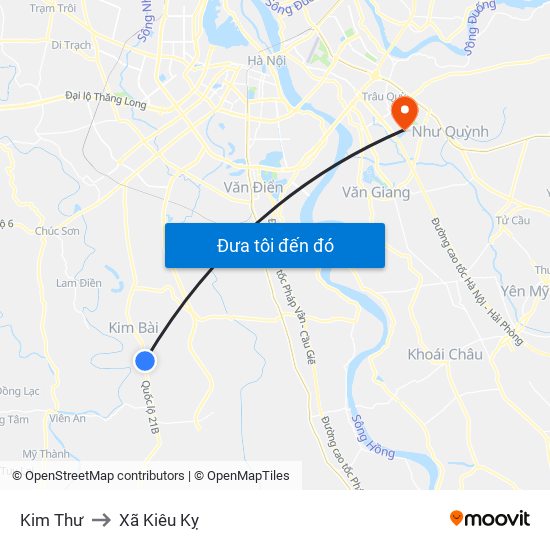 Kim Thư to Xã Kiêu Kỵ map