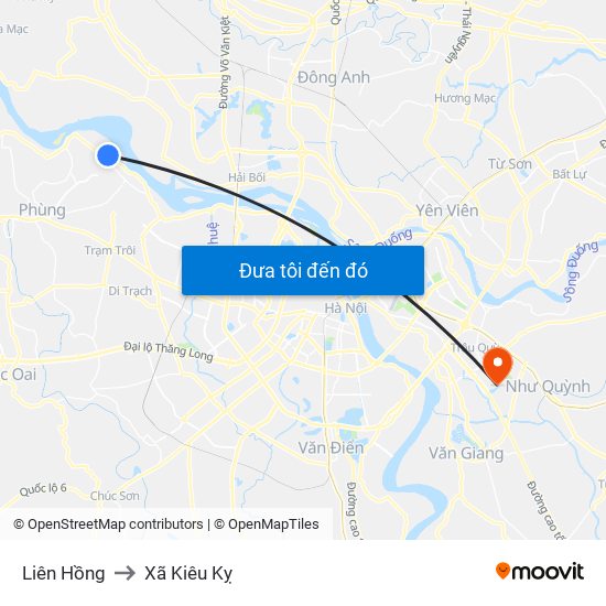 Liên Hồng to Xã Kiêu Kỵ map