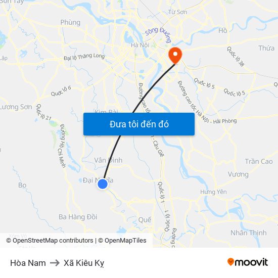 Hòa Nam to Xã Kiêu Kỵ map