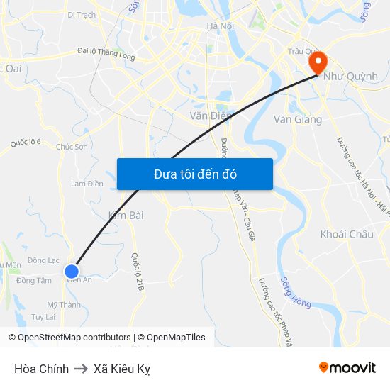 Hòa Chính to Xã Kiêu Kỵ map