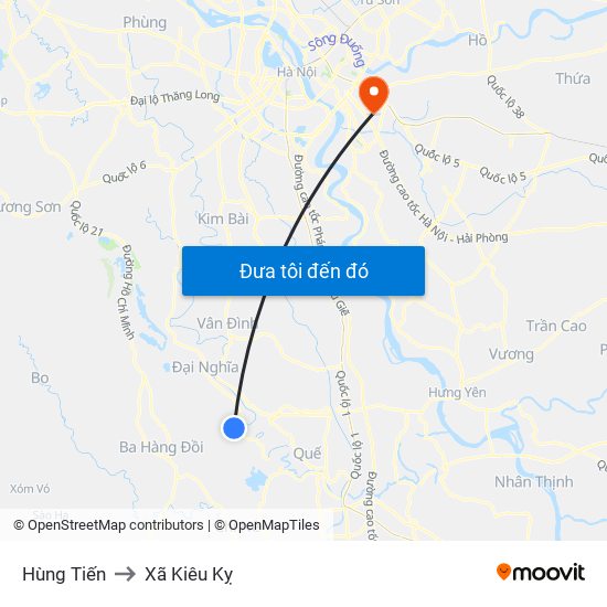 Hùng Tiến to Xã Kiêu Kỵ map