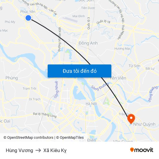 Hùng Vương to Xã Kiêu Kỵ map