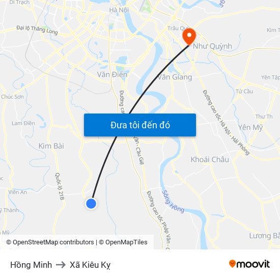 Hồng Minh to Xã Kiêu Kỵ map