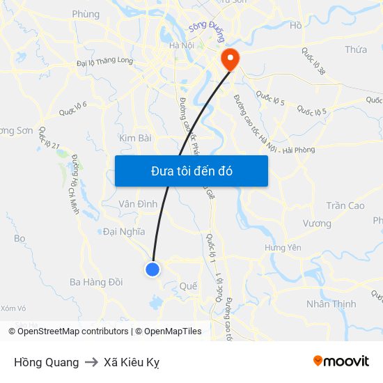 Hồng Quang to Xã Kiêu Kỵ map