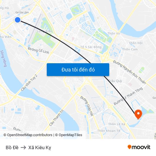 Bồ Đề to Xã Kiêu Kỵ map