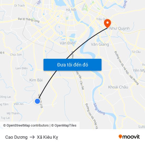 Cao Dương to Xã Kiêu Kỵ map