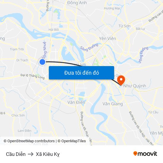 Cầu Diễn to Xã Kiêu Kỵ map