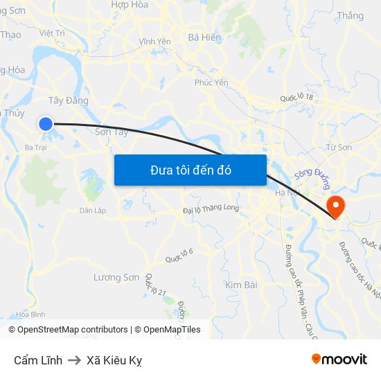 Cẩm Lĩnh to Xã Kiêu Kỵ map