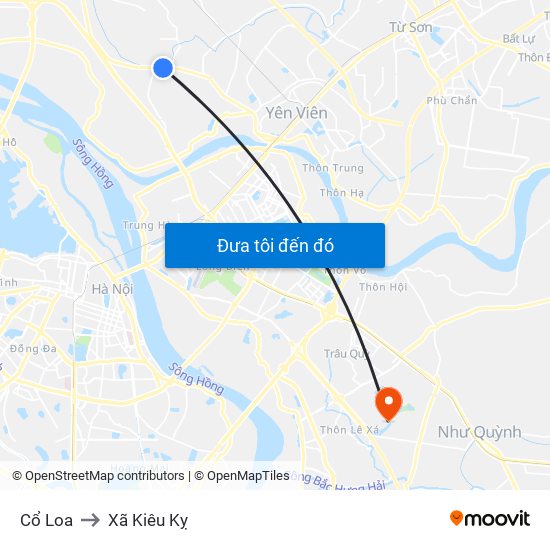 Cổ Loa to Xã Kiêu Kỵ map