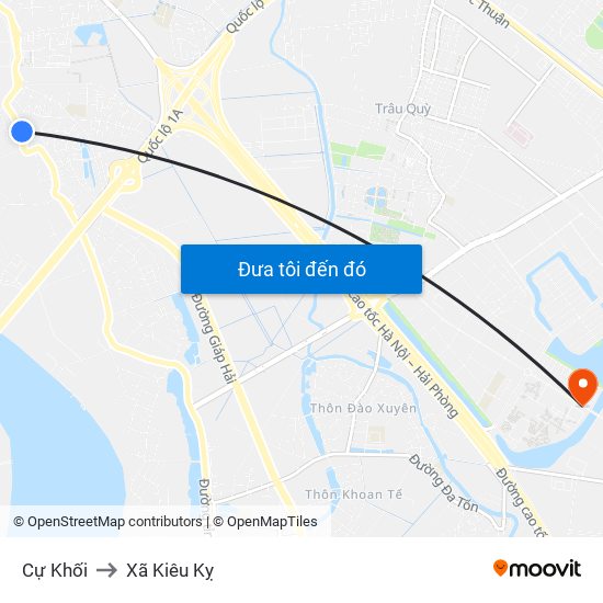 Cự Khối to Xã Kiêu Kỵ map