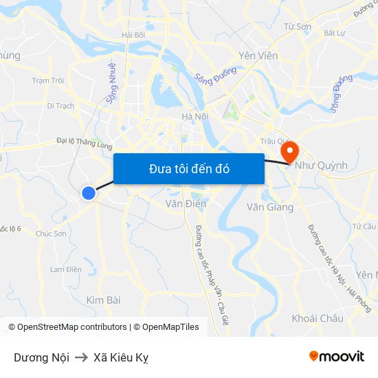 Dương Nội to Xã Kiêu Kỵ map