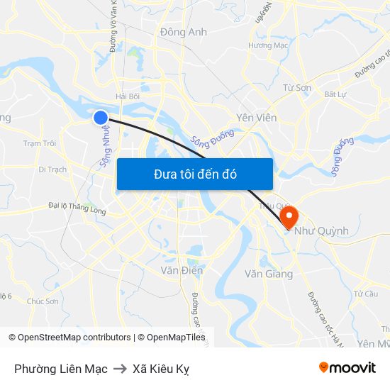 Phường Liên Mạc to Xã Kiêu Kỵ map