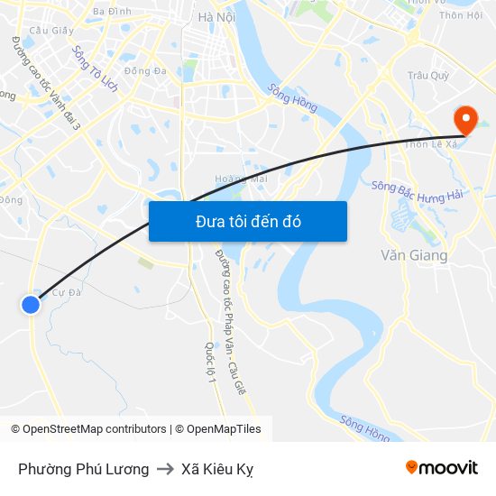 Phường Phú Lương to Xã Kiêu Kỵ map