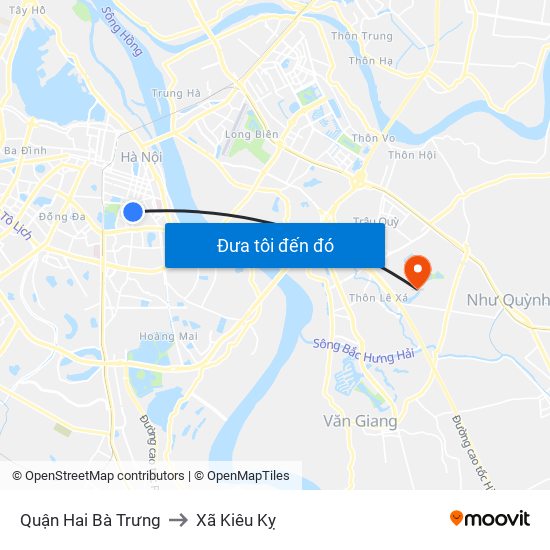 Quận Hai Bà Trưng to Xã Kiêu Kỵ map