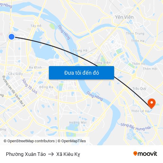 Phường Xuân Tảo to Xã Kiêu Kỵ map