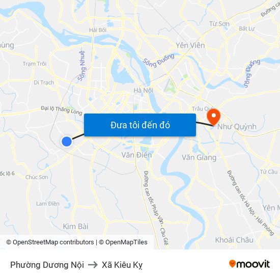 Phường Dương Nội to Xã Kiêu Kỵ map
