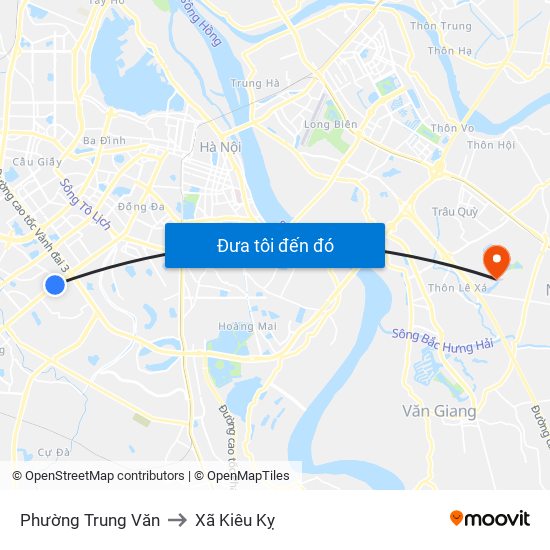 Phường Trung Văn to Xã Kiêu Kỵ map