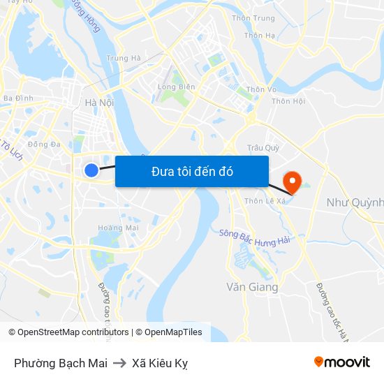 Phường Bạch Mai to Xã Kiêu Kỵ map